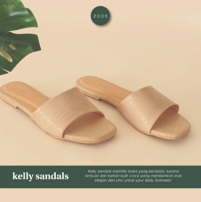Kelly Sandals Wanita (Beige) | Sendal Slip On Teplek Murah Kualitas Baik Nyaman Dipakai Sehari-Hari